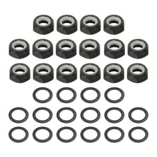 16 Pcs Skateboard Truck Nuts and 16 Pcs Truck Axle Washers, Black
