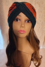 Handmade Crochet Headband Ear Warmer 2-Tone Striped Rust  Green