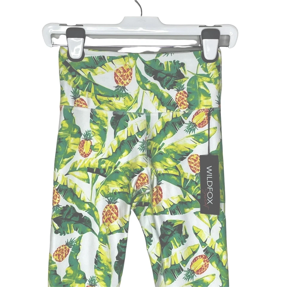 NWT Wild Fox Yoga Pants S Crop Leggings Green Palms Pinas Pineapple Compression - Image 4 of 4