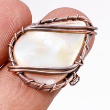 Mother Of Pearl Gemstone Handmade Wire Wrap Copper Jewelry Ring 7.25" PG 176