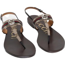 Gucci Interlocking G Web Slingback Thong Sandals Brown Women's EU 40
