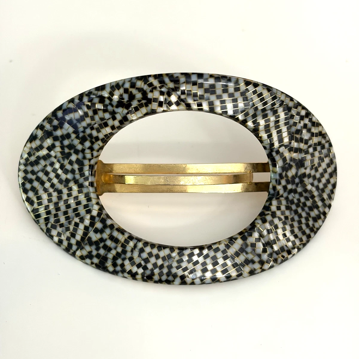 L. Erickson Faux Pearl Circle Barrette Gold Tone Hair Clip France Luxe NWT Genuine Citrine and Pearl Gemstone Barrette, 14k Gold  main image 3