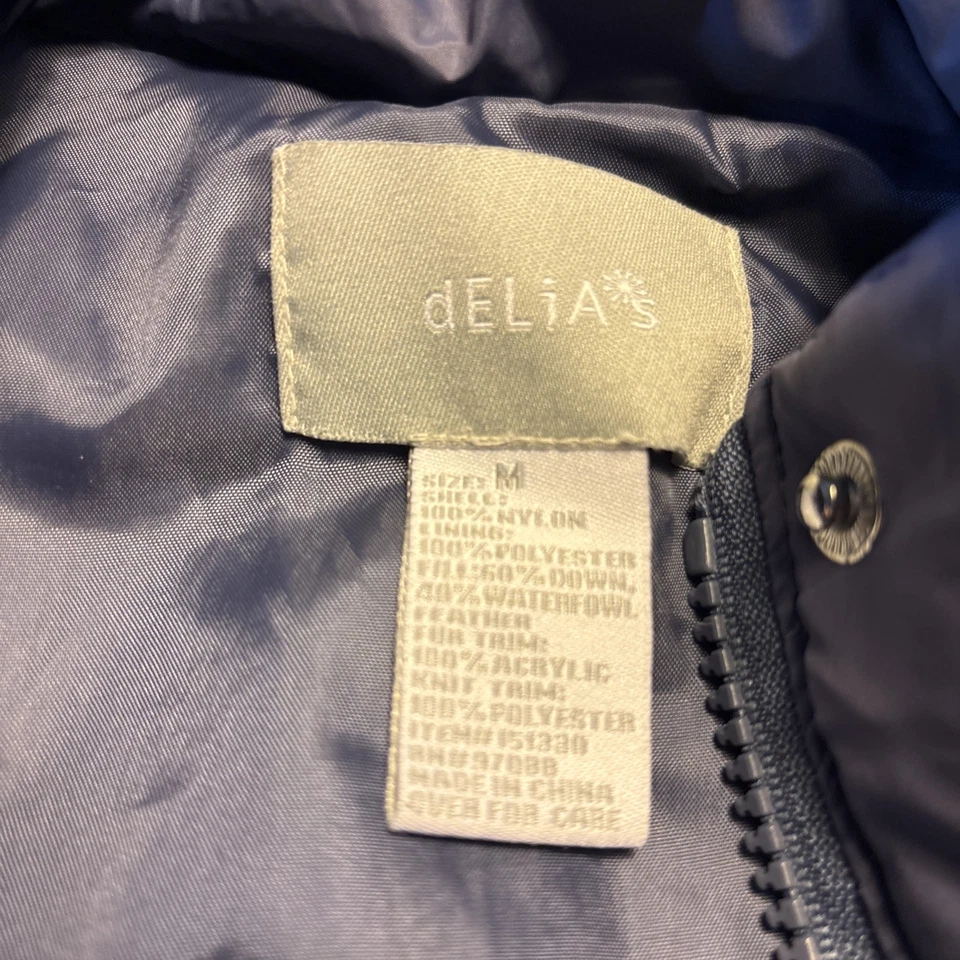 Chaleco acolchado estilo años 90 Delia’s vintage talla mediana azul con rayas sin bolsillos con capucha  Foto 3 de 4