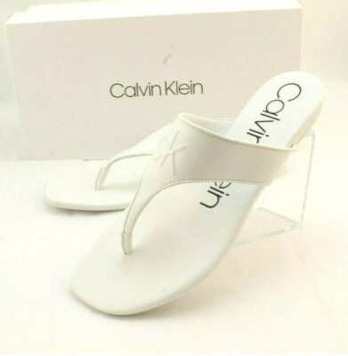 Calvin Klein Saela White Embossed Logo Thong Sandal New No Box Sz-9.5