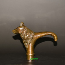 Rare Lucky Handmade Bronze Carving Wolf Head Cane Walking Stick Head Statues