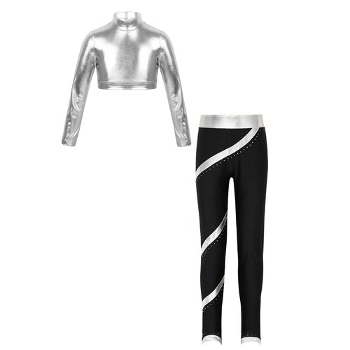 Kids Girls Shirt And Trousers Dance Tracksuits Yoga Crop Top With Pants Jazz - Picture 10 of 33