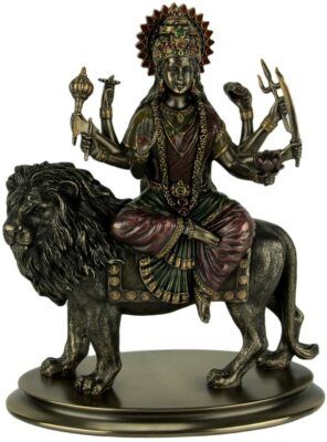 Durga Riding on Lion Statue Sculpture - Divine Mother Hindu Goddess