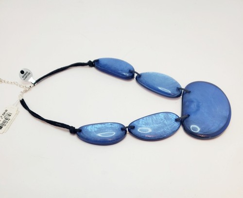 Statement-Halskette mit blauem Plexiglas und Kordel ummantelt Neu mit Etikett - Bild 3 von 4
