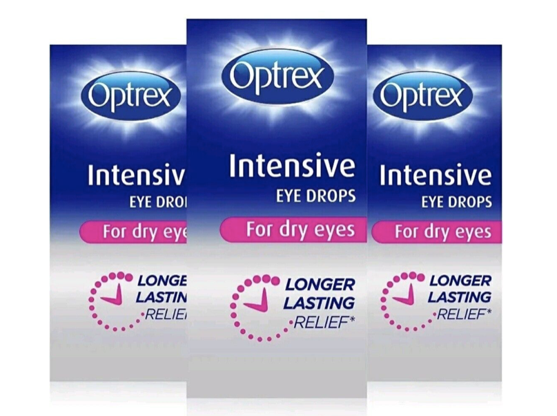 Optrex Intensive Eye Drops For Dry Eyes, Longer Lasting Relief 10ml x 3