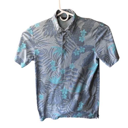 Travis Mathew Golf Polo Mens Small Blue Gray Floral Cotton Blend SS Comfort - Picture 2 of 11