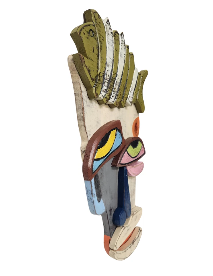 Máscara de parede ABSTRACT FACE estilo Picasso tropical polinésia havaiana tiki - Imagem 2 de 3