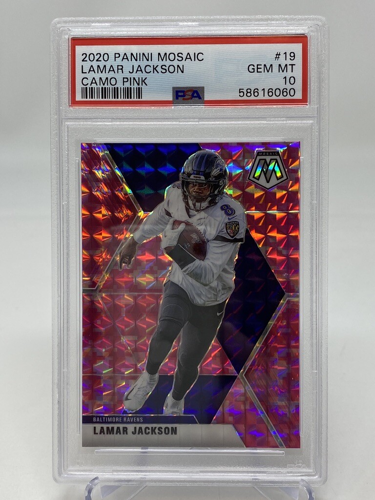 2020 Panini Mosaic #19 Lamar Jackson  Camo Pink - PSA 10 view 7