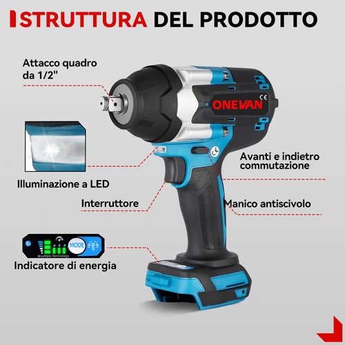 Avvitatore a impulsi Cacciavite elettrico 1800NM 1/2" Per batteria Makita 18V - Bild 3 von 21