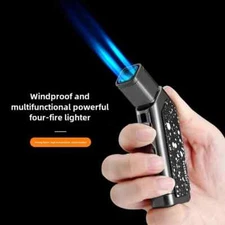 JOBON Portable Cigar Lighter 360° Use 4 JET Blue Flame 1300°C Torch Cigar Cutter