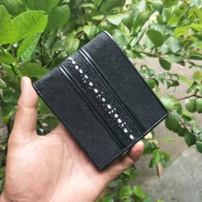 SPECIAL STINGRAY SKIN LEATHER MEN'S WALLET - BLACK THORN VARIATION (Free Ship)