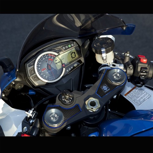 Handle Yoke Cover Triple-Tree Protector Pad 09-23 GSXR-1000 Black+Chromed Blue - Picture 2 of 4