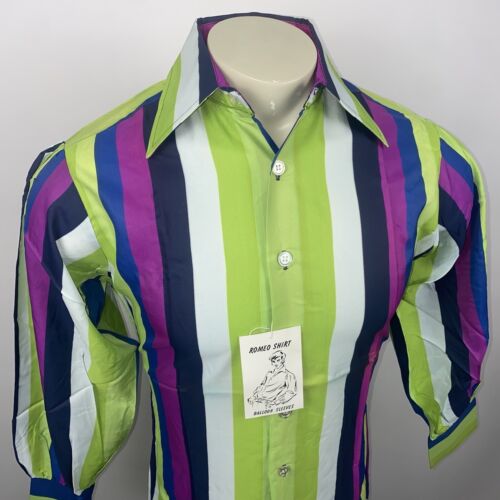 Vintage 60s 70s Disco Shirt Mens Rayon Balloon Sleeve Nik MCM Mod New NOS Small - Picture 5 of 17
