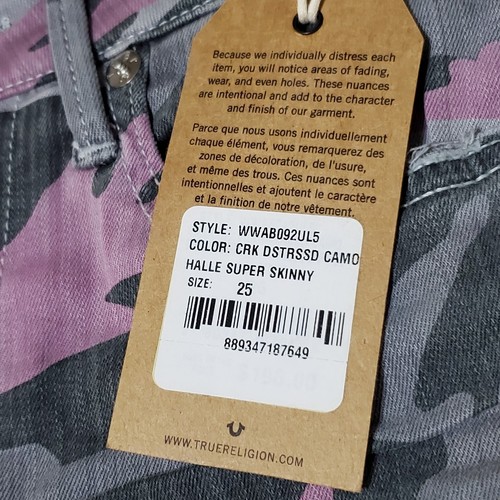 Neu mit Etikett True Religion Jeans HALLE Mid Rise Super Skinny Pink Camouflage Größe 25 Destroyed - Bild 7 von 8
