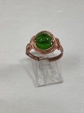 Handmade  Copper Wire Wrap  Green Glass Bead Ring  Size 7  142