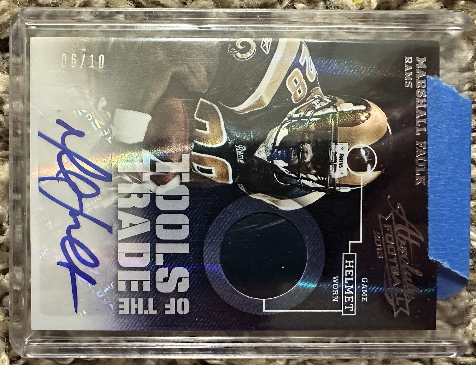 2013 Absolute Football Marshall Faulk Game Used Helmet Relic Auto #6/10 Rams view 2