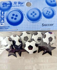 Dress It Up  Soccer Balls and Stars Shank Buttons - Sports Football Fun - 201