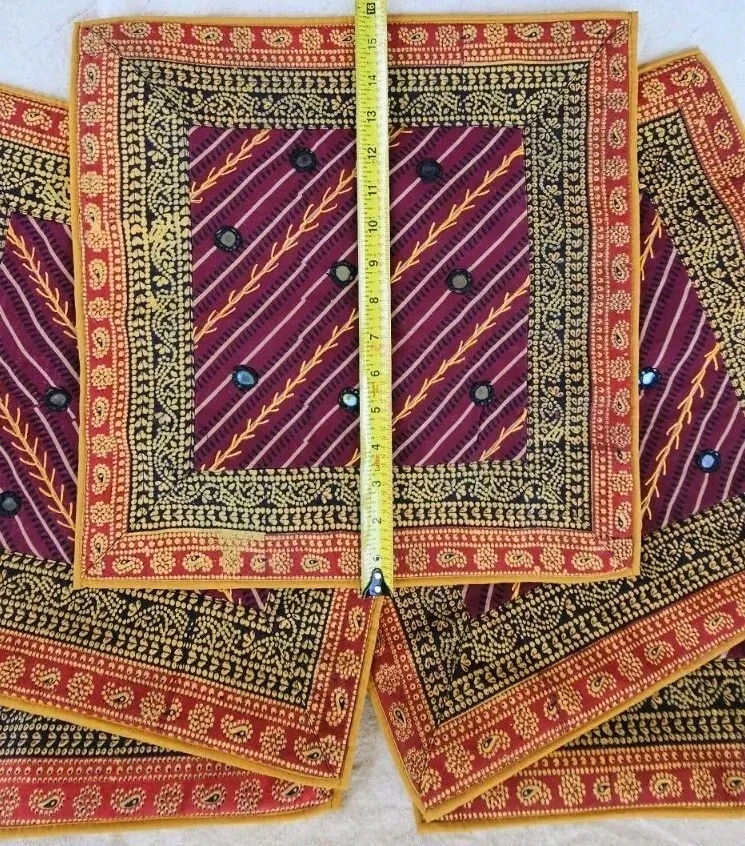 Fundas de Almohada Lentejuelas Rojas 16" X 16" Vintage Indio Boho Vidrio Espejo Marroquí Foto 3 de 4