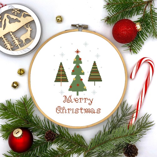 Merry Christmas Tree Holiday Counted Cross Stitch Kit - Picture 2 of 2