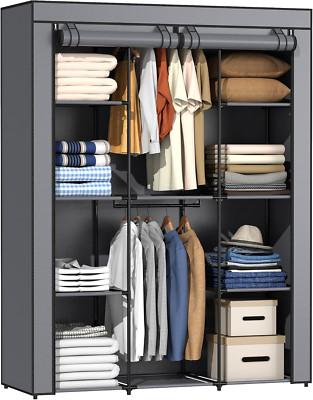 Portable Closet, Wardrobe Closet with 10 Storage Shelves and 2 Hanging Rods, Non