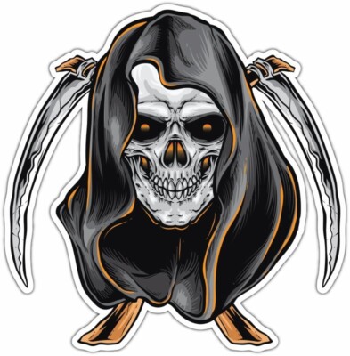 Grim Reaper Scythe Death Skull Car Bumper Vinyl Sticker Decal 4.6''