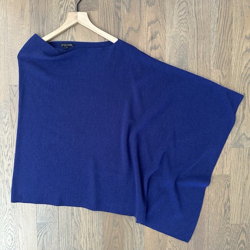 Poncho Eileen Fisher Cape lana merino cashmere blu royal nuovo senza etichette taglia unica - Foto 4 di 9