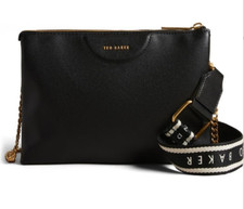 Ted Baker- ESTILLE- Webbing/Chain Strap- Leather Crossbody Bag- Black- NWT- $250