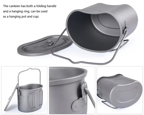 Camping Titanium Pot Wood Stove Set 2 in1 Outdoor Canteen Cup Hanging Pot Burner - Picture 12 of 18