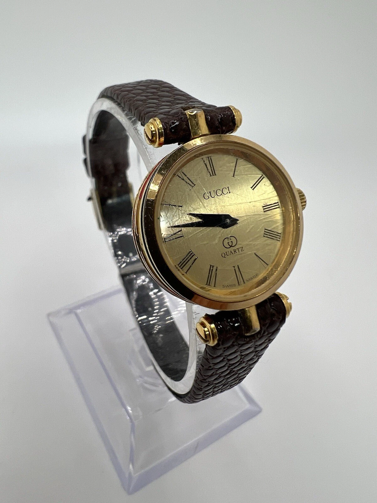 Montre Gucci Vintage Femme Pile Femme Plaquette Or Fabrication Suisse 1994