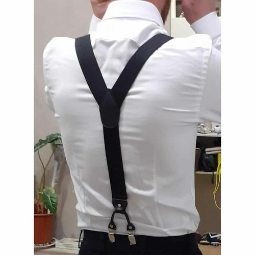 Men's 35mm Wide Suspenders 6 Clips Adjustable Elastic Leather Braces Trousers - Picture 3 of 63