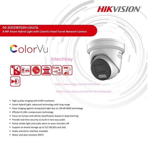 DS-2CD2387G2H-LISU/SL 8MP ColorVu Smart-Hybrid-Light PoE Camera Black 2.8mm - Picture 2 of 10