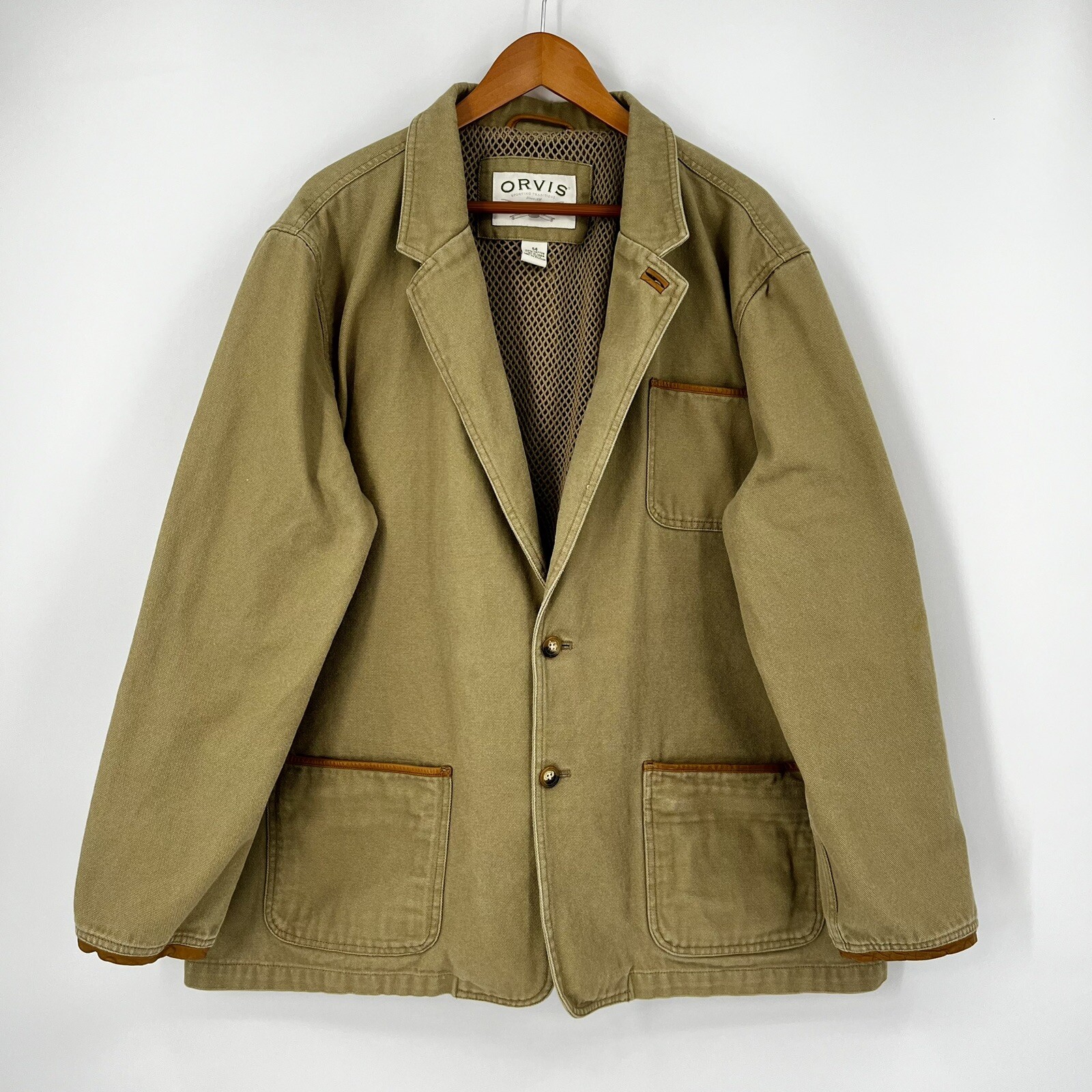 Orvis Zambezi Jacket Mens 54 Leather Trim Elbow Patches Twill Cotton