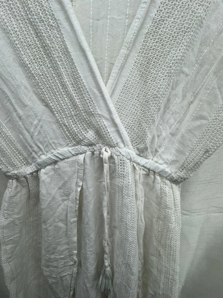 Maxi Vestido Blue Island Beach Rayas Metálico Boho Borlas Encubrimiento Talla M Foto 4 de 4