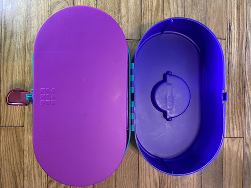 VTG 90s Kidz Caboodles Makeup Case Cosmetic Mirror Teal and Purple USA Perfect! - Picture 7 of 12