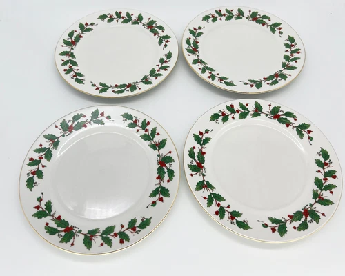 4 China Pearl NOEL Salad Bread Butter Side Plates Holiday Christmas Holly Berry