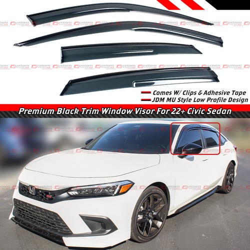FOR 2022-25 HONDA CIVIC SEDAN PREMIUM MUG STYLE WINDOW VISOR RAIN GUARD W/ CLIPS - Picture 2 of 7
