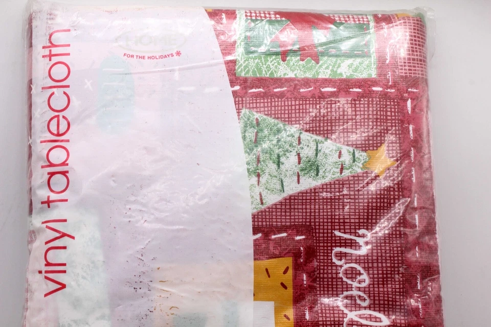 Vinyl Christmas Tablecloth New Target Brand 2001 60x84 Gifts Trees Red Green VTG - Image 3 of 4