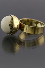 Royal WHITE Genuine BALTIC AMBER ROUND Bead Gold Plated Silver 7.75 Ring 90402-2