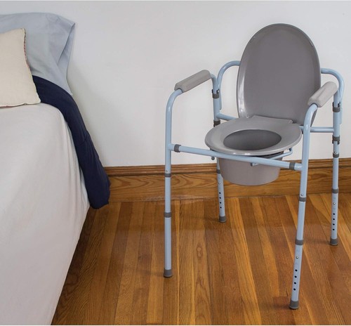 Versatile Bedside Commode for Seniors with Elongated Seat - 300 lbs Support - Picture 5 of 11