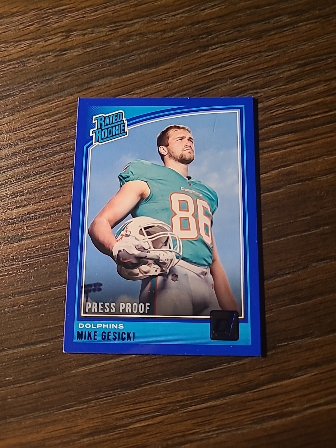2018 Donruss Mike Gesicki Blue Press Proof Rookie Parallel Card #337 RC