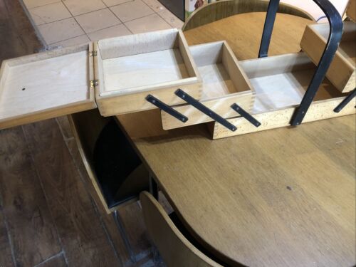 Vintage Wooden 3 Tier Cantilever Sewing Box Basket- Mid Century Design - Picture 5 of 9