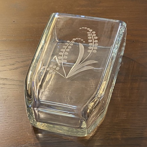 Clear Glass 6 3/8" H Vase w/ Etched Lily of the Valley Flowers ~ Excellent!