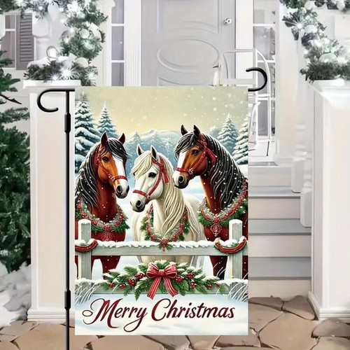 Winter Garden Flags For Outside 12x18 Inch Vertical Double SidedWinter Horse ... - Picture 3 of 7