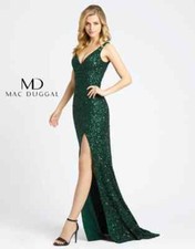 MAC DUGGAL 1068 Forest Green Sequin Embellished High Slit Maxi Gown Dress 2 XS