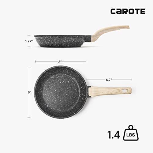 Karotte Antihaftbeschichtete Bratpfanne Pfanne, 8" Antihaftbeschichtet Granit Bratpfanne mit Glasdeckel, - Bild 7 von 7