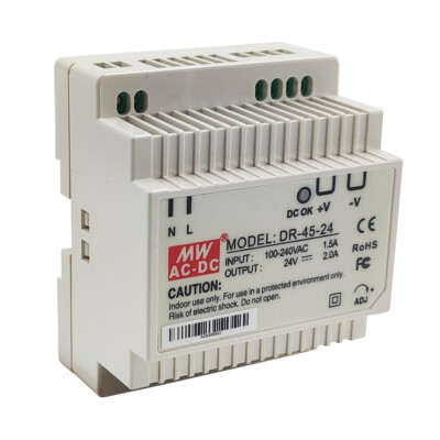 2A Industrial DIN Rail Power Supply 45Wat Output 24V DR-45-24V USA STOCK NEW
